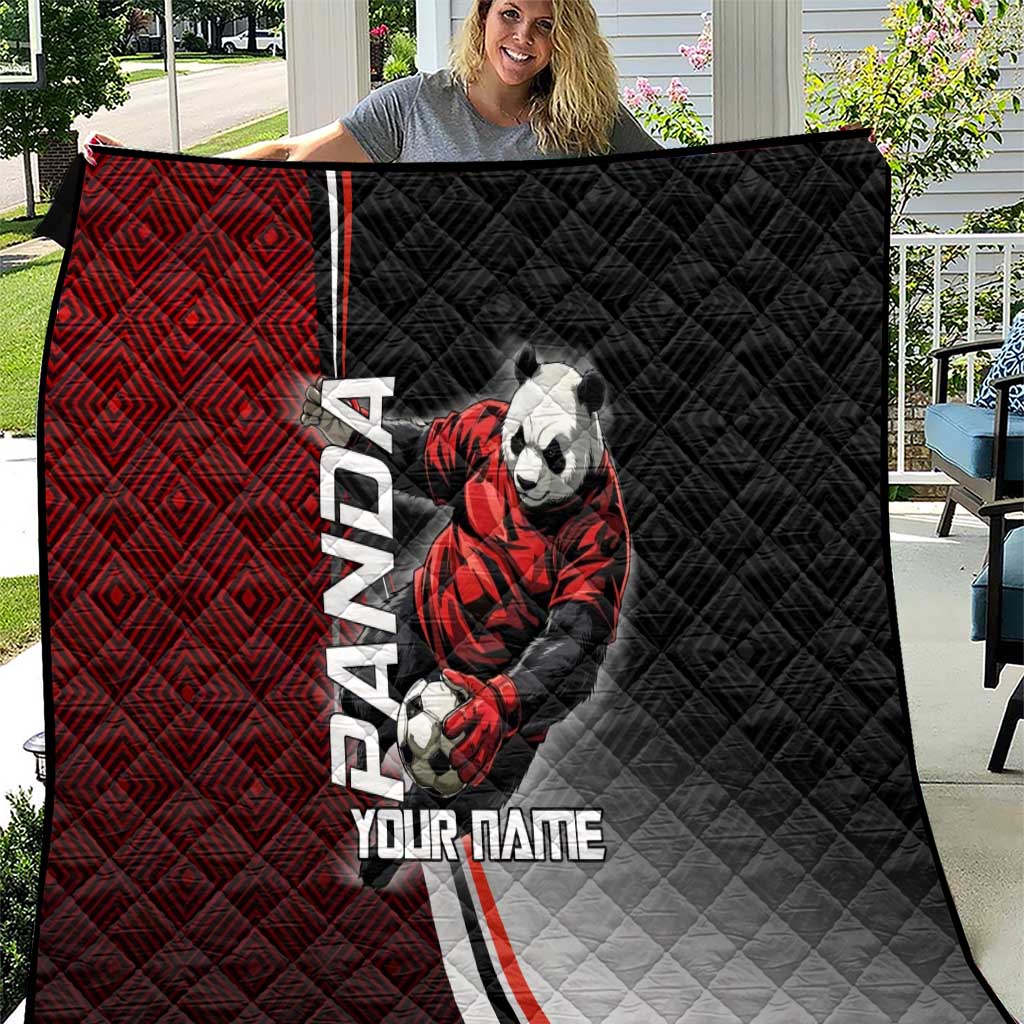 Personalized Panda Jujutsu Kaisen Soccer Theme Quilt with Goalkeeper Pose and Red Black Geometric Graphic Design - The Mazicc