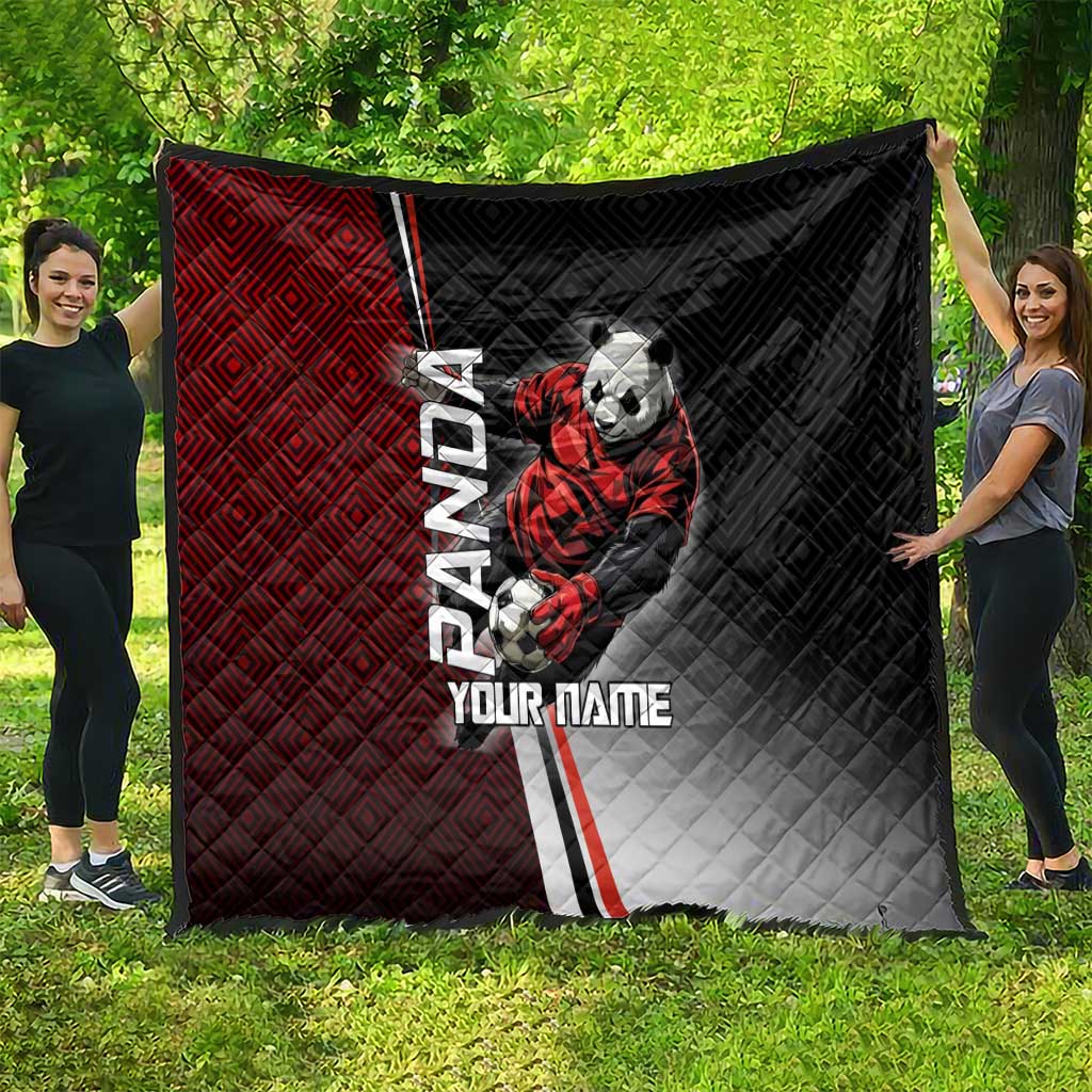 Personalized Panda Jujutsu Kaisen Soccer Theme Quilt with Goalkeeper Pose and Red Black Geometric Graphic Design - The Mazicc