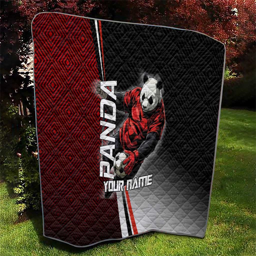 Personalized Panda Jujutsu Kaisen Soccer Theme Quilt with Goalkeeper Pose and Red Black Geometric Graphic Design - The Mazicc