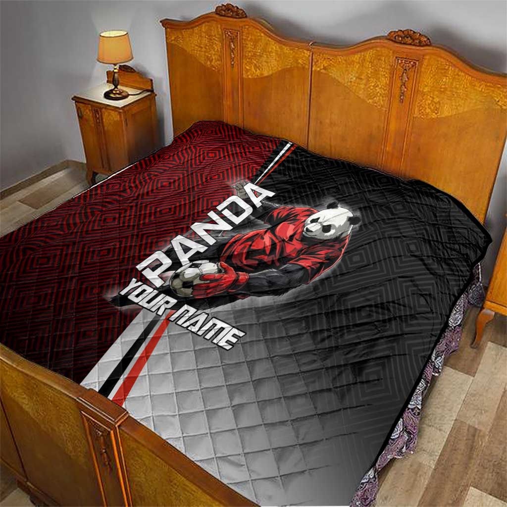 Personalized Panda Jujutsu Kaisen Soccer Theme Quilt with Goalkeeper Pose and Red Black Geometric Graphic Design - The Mazicc