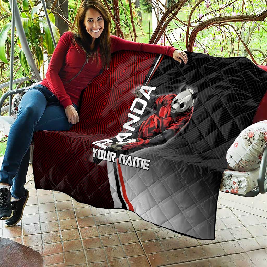 Personalized Panda Jujutsu Kaisen Soccer Theme Quilt with Goalkeeper Pose and Red Black Geometric Graphic Design - The Mazicc
