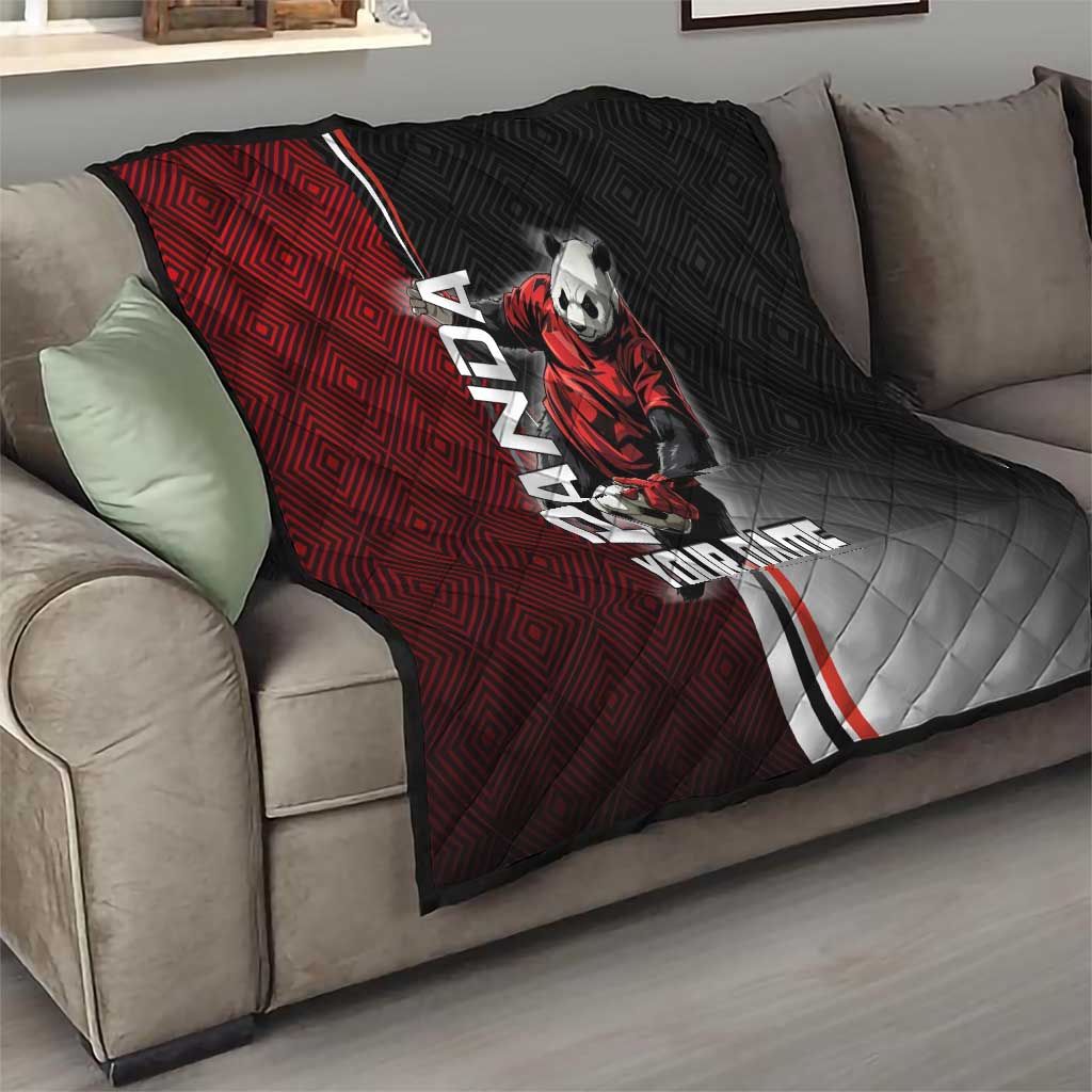 Personalized Panda Jujutsu Kaisen Soccer Theme Quilt with Goalkeeper Pose and Red Black Geometric Graphic Design - The Mazicc