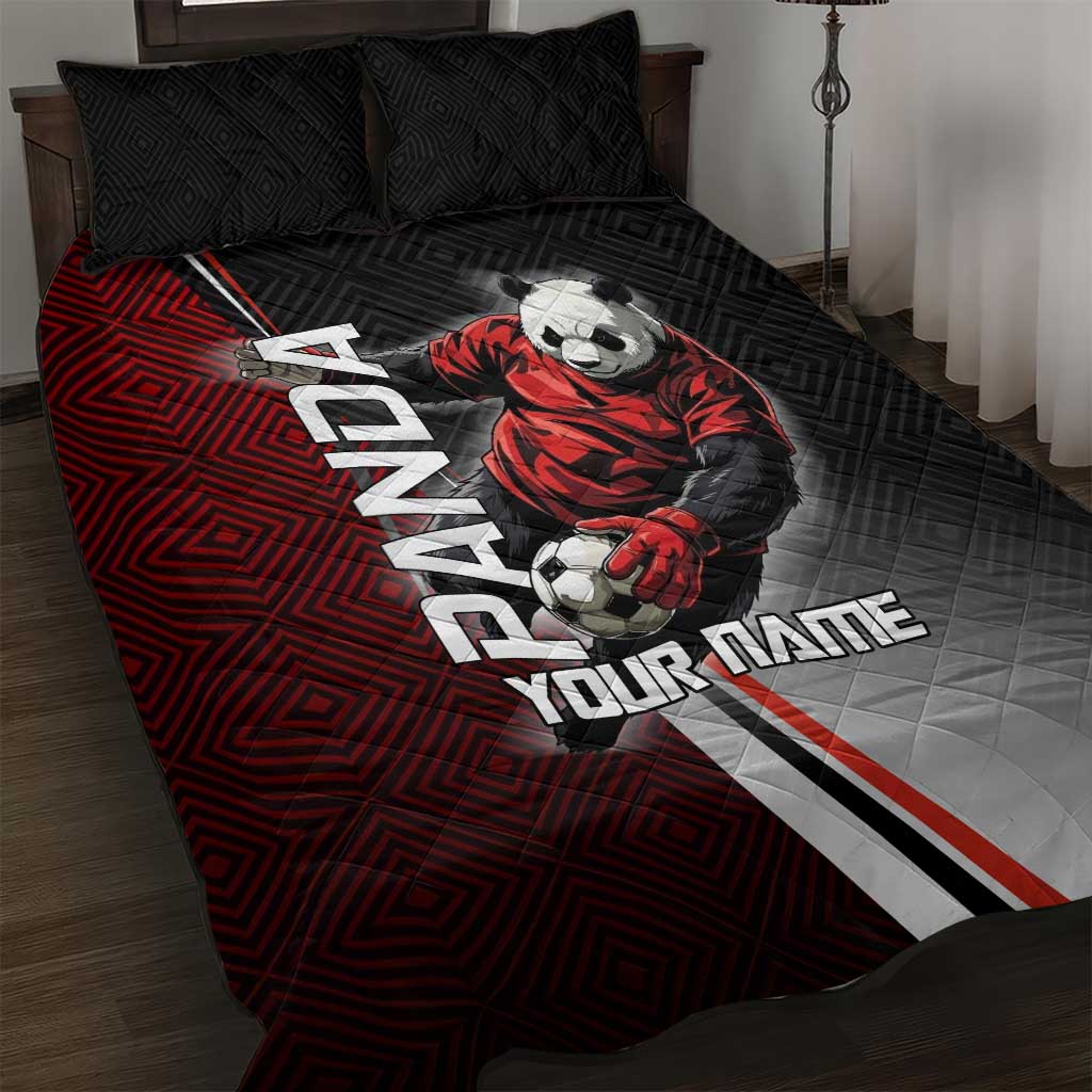 Personalized Panda Jujutsu Kaisen Soccer Theme Quilt Bed Set with Goalkeeper Pose and Red Black Geometric Graphic Design - The Mazicc