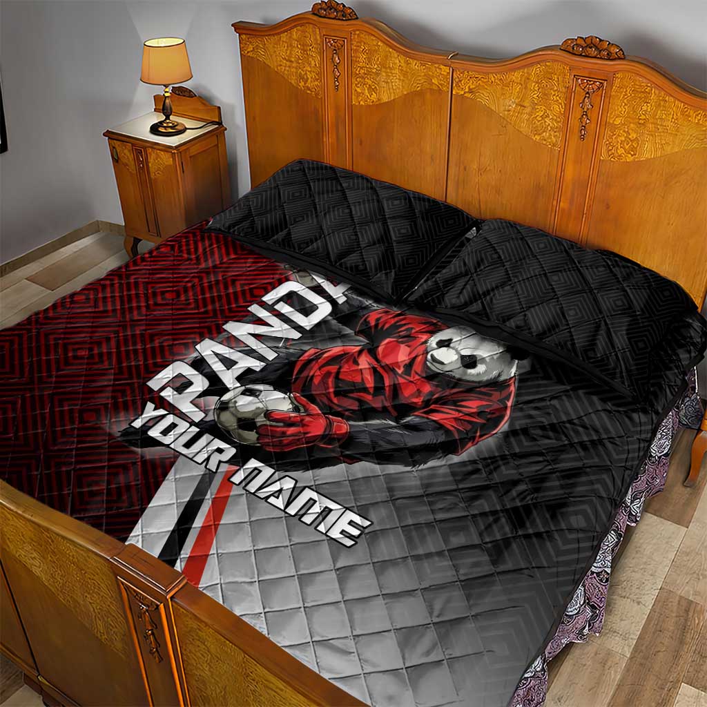 Personalized Panda Jujutsu Kaisen Soccer Theme Quilt Bed Set with Goalkeeper Pose and Red Black Geometric Graphic Design - The Mazicc
