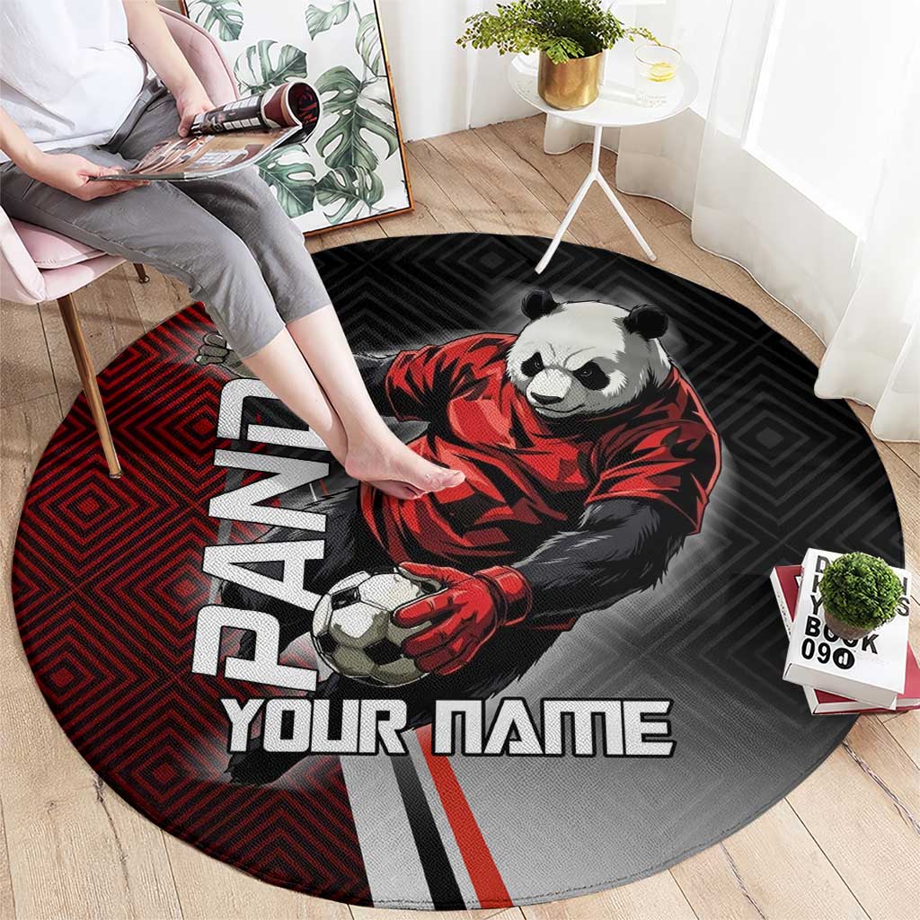 Personalized Panda Jujutsu Kaisen Soccer Theme Round Carpet with Goalkeeper Pose and Red Black Geometric Graphic Design - The Mazicc
