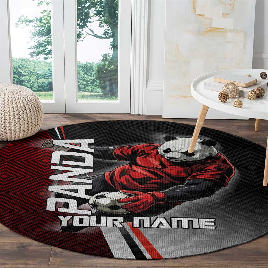 Personalized Panda Jujutsu Kaisen Soccer Theme Round Carpet with Goalkeeper Pose and Red Black Geometric Graphic Design - The Mazicc