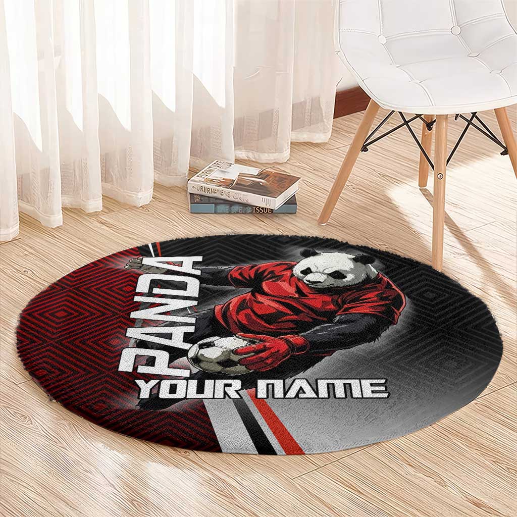 Personalized Panda Jujutsu Kaisen Soccer Theme Round Carpet with Goalkeeper Pose and Red Black Geometric Graphic Design - The Mazicc