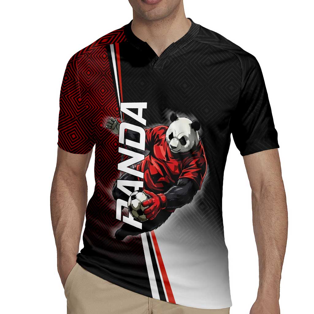 Personalized Panda Jujutsu Kaisen Soccer Theme Rugby Jersey with Goalkeeper Pose and Red Black Geometric Graphic Design - The Mazicc