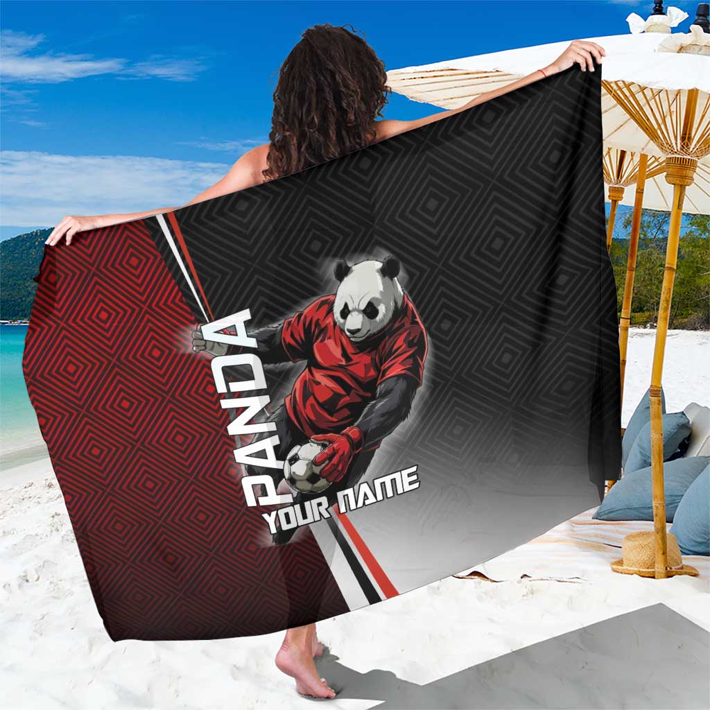 Personalized Panda Jujutsu Kaisen Soccer Theme Sarong with Goalkeeper Pose and Red Black Geometric Graphic Design - The Mazicc