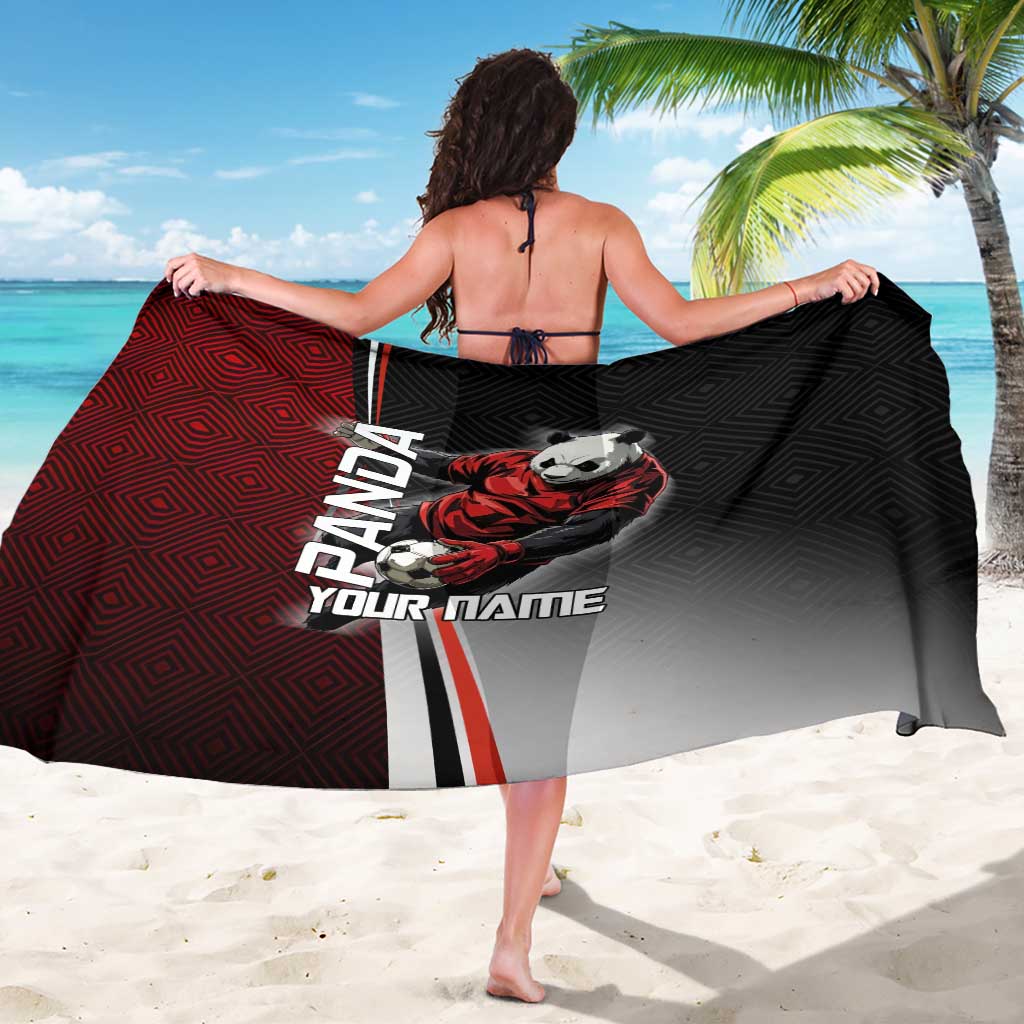 Personalized Panda Jujutsu Kaisen Soccer Theme Sarong with Goalkeeper Pose and Red Black Geometric Graphic Design - The Mazicc