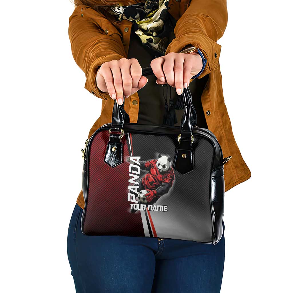 Personalized Panda Jujutsu Kaisen Soccer Theme Shoulder Handbag with Goalkeeper Pose and Red Black Geometric Graphic Design - The Mazicc
