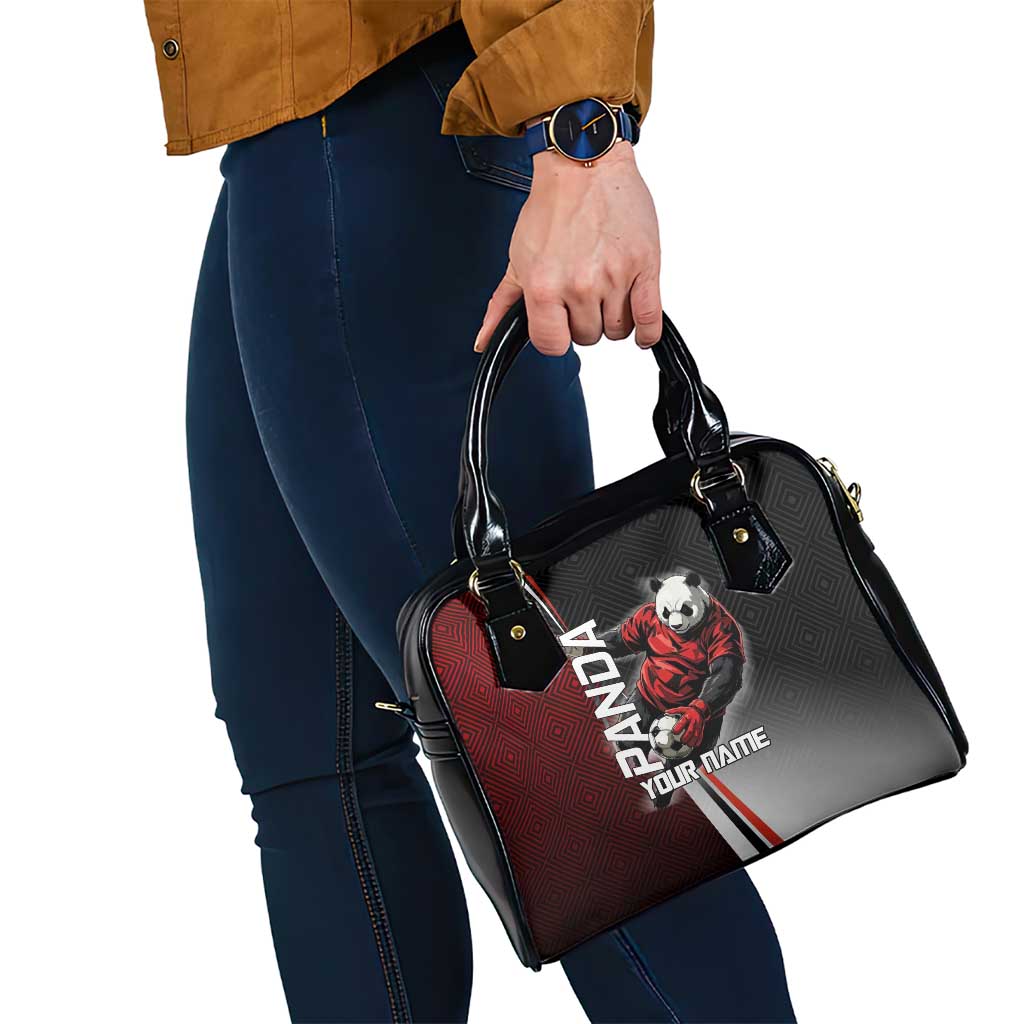 Personalized Panda Jujutsu Kaisen Soccer Theme Shoulder Handbag with Goalkeeper Pose and Red Black Geometric Graphic Design - The Mazicc
