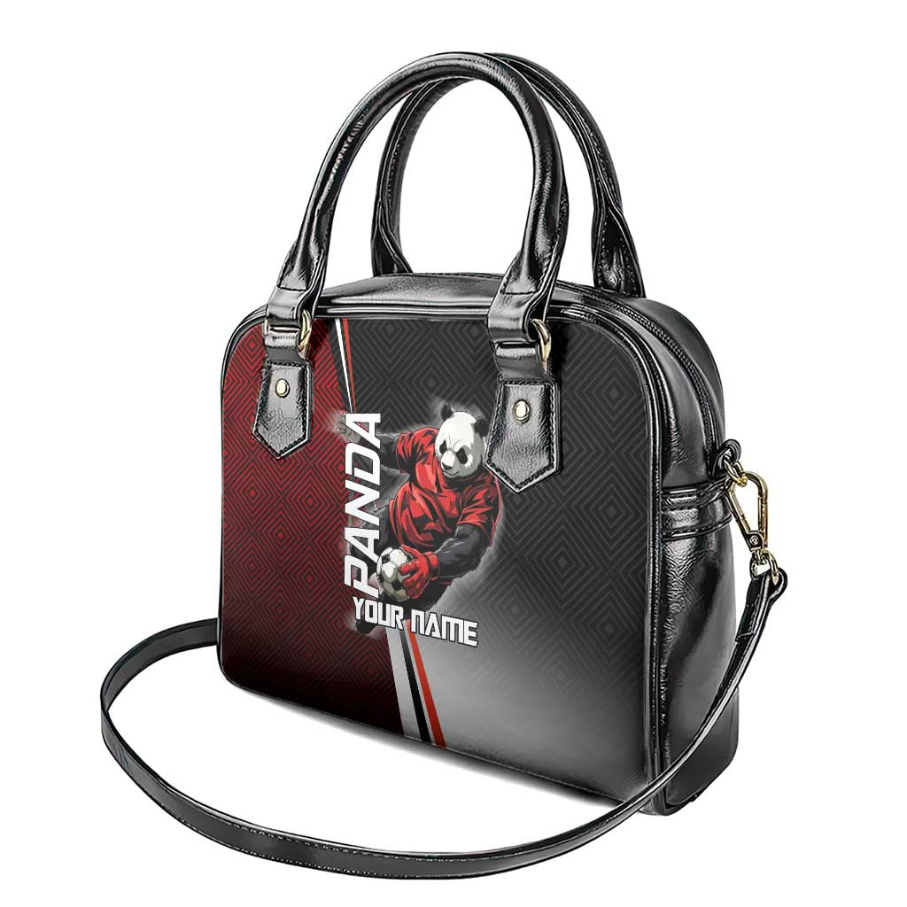 Personalized Panda Jujutsu Kaisen Soccer Theme Shoulder Handbag with Goalkeeper Pose and Red Black Geometric Graphic Design - The Mazicc
