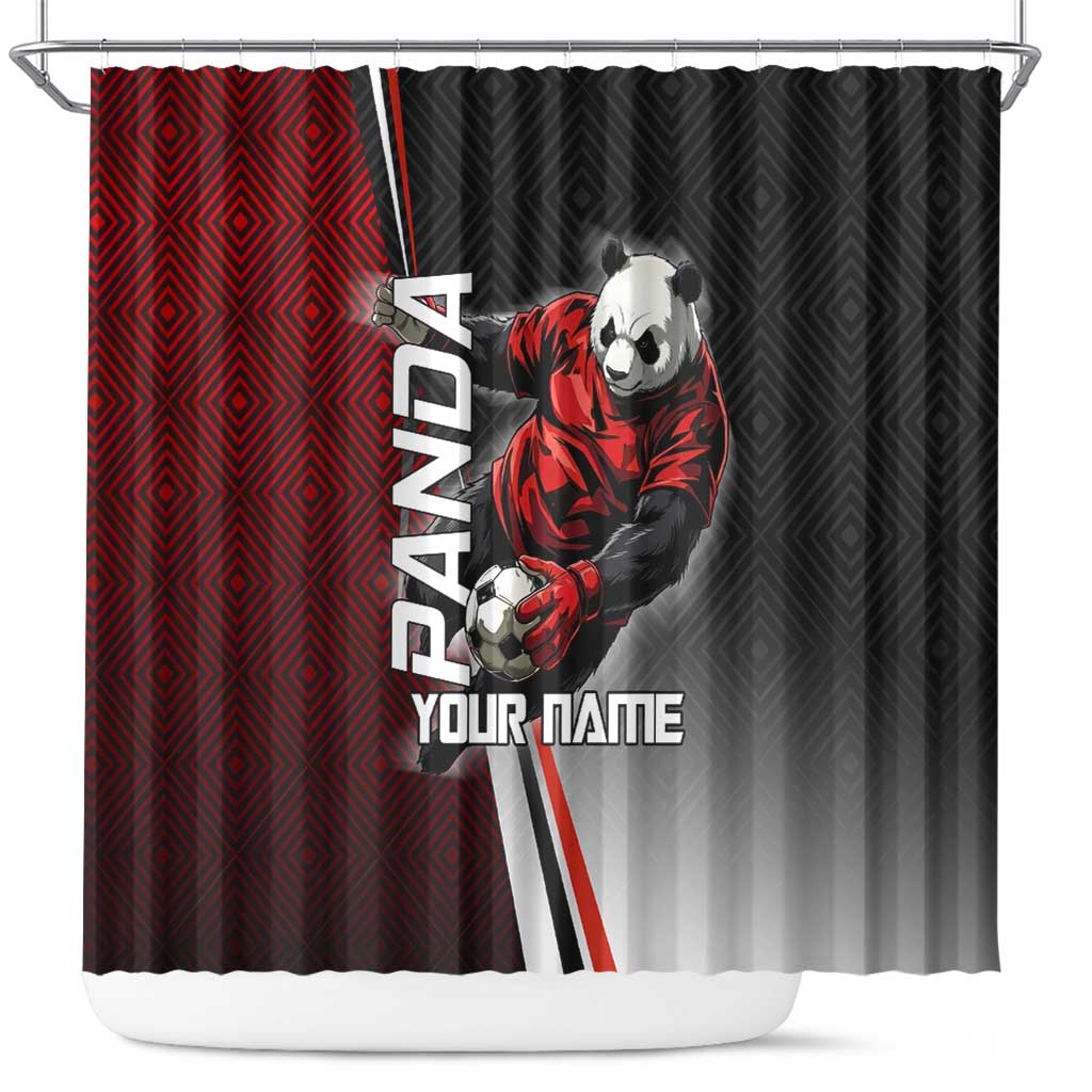 Personalized Panda Jujutsu Kaisen Soccer Theme Shower Curtain with Goalkeeper Pose and Red Black Geometric Graphic Design - The Mazicc