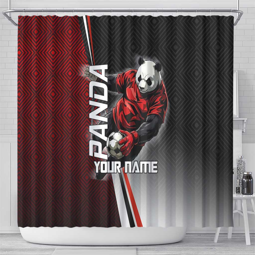 Personalized Panda Jujutsu Kaisen Soccer Theme Shower Curtain with Goalkeeper Pose and Red Black Geometric Graphic Design - The Mazicc