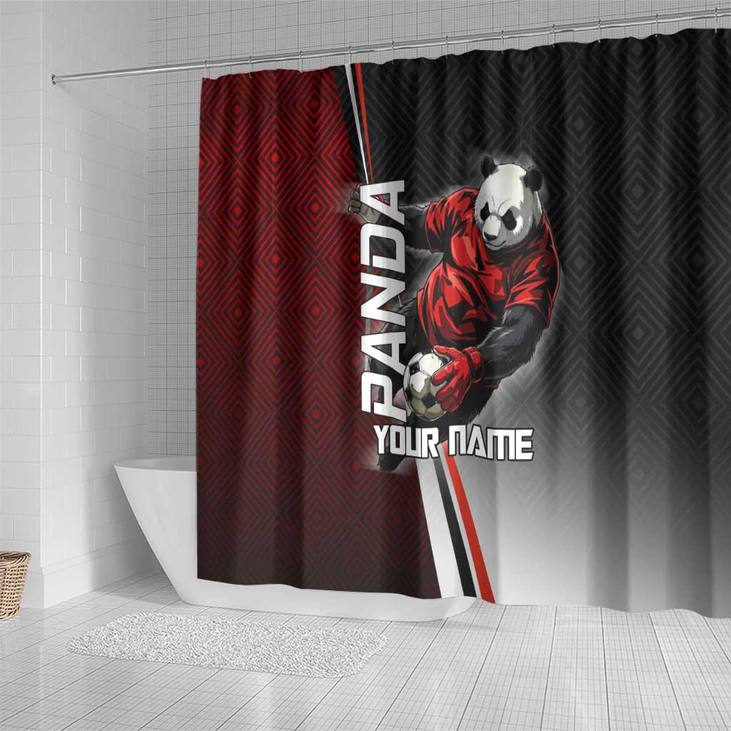 Personalized Panda Jujutsu Kaisen Soccer Theme Shower Curtain with Goalkeeper Pose and Red Black Geometric Graphic Design - The Mazicc