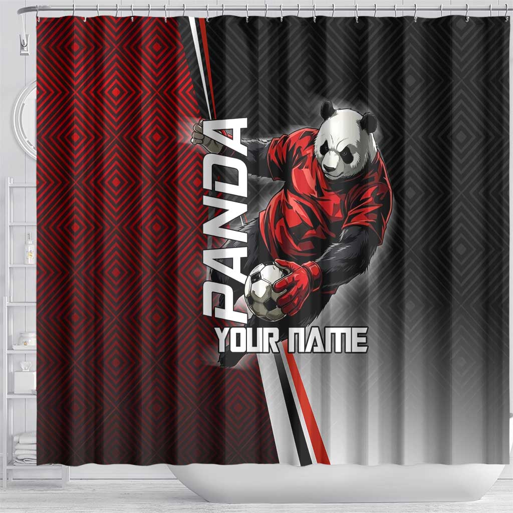 Personalized Panda Jujutsu Kaisen Soccer Theme Shower Curtain with Goalkeeper Pose and Red Black Geometric Graphic Design - The Mazicc