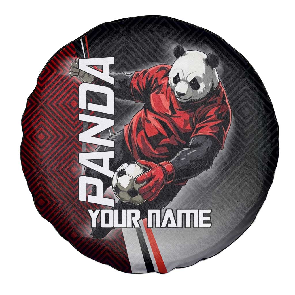 Personalized Panda Jujutsu Kaisen Soccer Theme Spare Tire Cover with Goalkeeper Pose and Red Black Geometric Graphic Design - The Mazicc