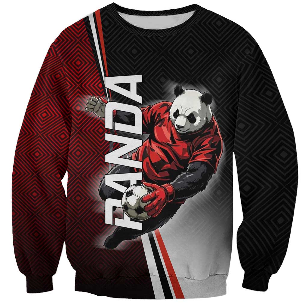Personalized Panda Jujutsu Kaisen Soccer Theme Sweatshirt with Goalkeeper Pose and Red Black Geometric Graphic Design - The Mazicc