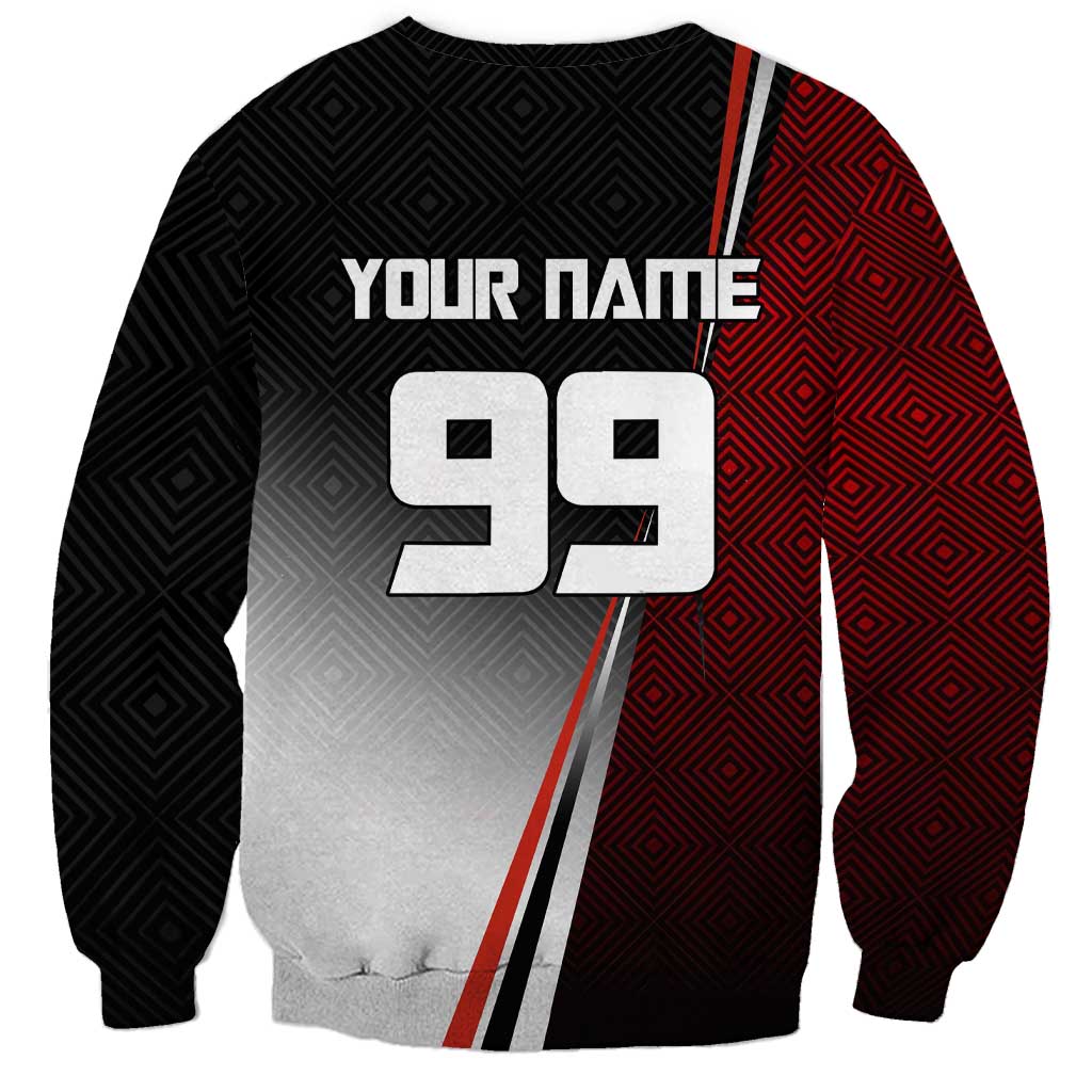Personalized Panda Jujutsu Kaisen Soccer Theme Sweatshirt with Goalkeeper Pose and Red Black Geometric Graphic Design - The Mazicc