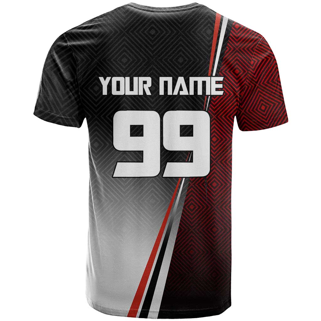 Personalized Panda Jujutsu Kaisen Soccer Theme T Shirt with Goalkeeper Pose and Red Black Geometric Graphic Design - The Mazicc