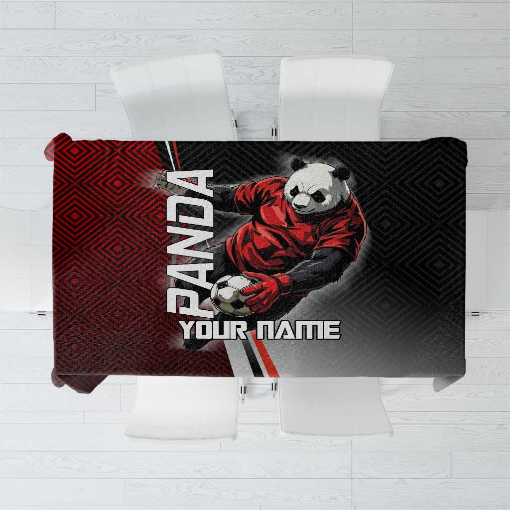 Personalized Panda Jujutsu Kaisen Soccer Theme Tablecloth with Goalkeeper Pose and Red Black Geometric Graphic Design - The Mazicc