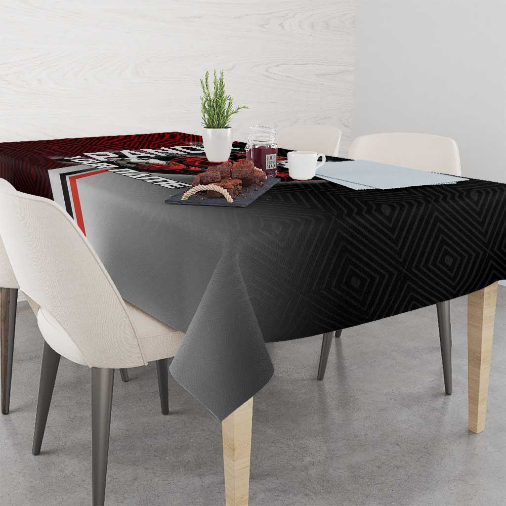 Personalized Panda Jujutsu Kaisen Soccer Theme Tablecloth with Goalkeeper Pose and Red Black Geometric Graphic Design - The Mazicc