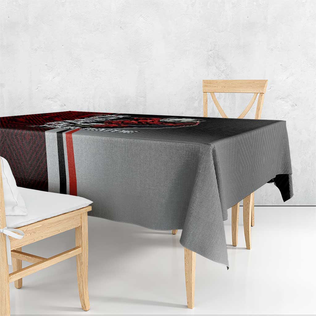 Personalized Panda Jujutsu Kaisen Soccer Theme Tablecloth with Goalkeeper Pose and Red Black Geometric Graphic Design - The Mazicc