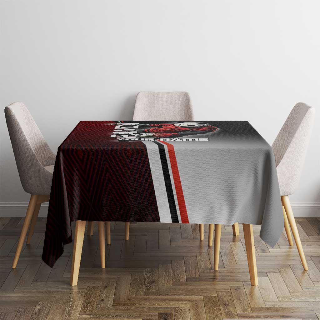 Personalized Panda Jujutsu Kaisen Soccer Theme Tablecloth with Goalkeeper Pose and Red Black Geometric Graphic Design - The Mazicc