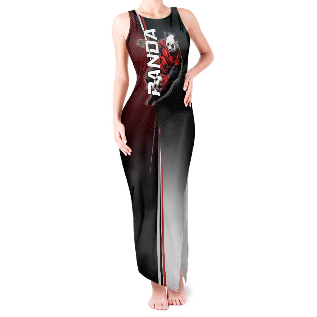 Personalized Panda Jujutsu Kaisen Soccer Theme Tank Maxi Dress with Goalkeeper Pose and Red Black Geometric Graphic Design - The Mazicc
