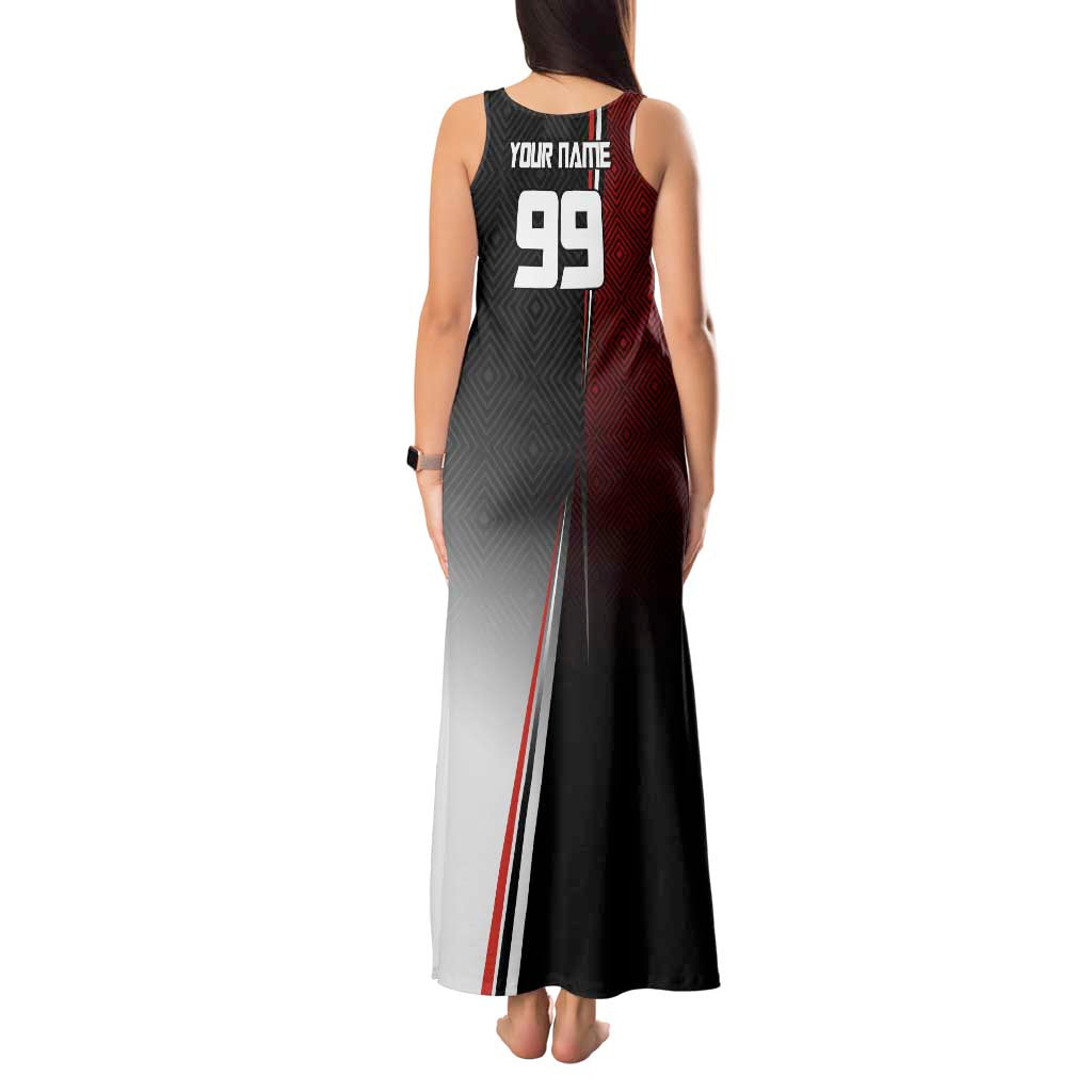 Personalized Panda Jujutsu Kaisen Soccer Theme Tank Maxi Dress with Goalkeeper Pose and Red Black Geometric Graphic Design - The Mazicc