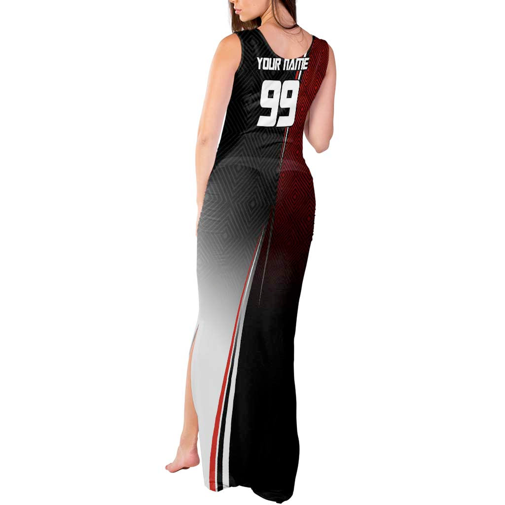 Personalized Panda Jujutsu Kaisen Soccer Theme Tank Maxi Dress with Goalkeeper Pose and Red Black Geometric Graphic Design - The Mazicc