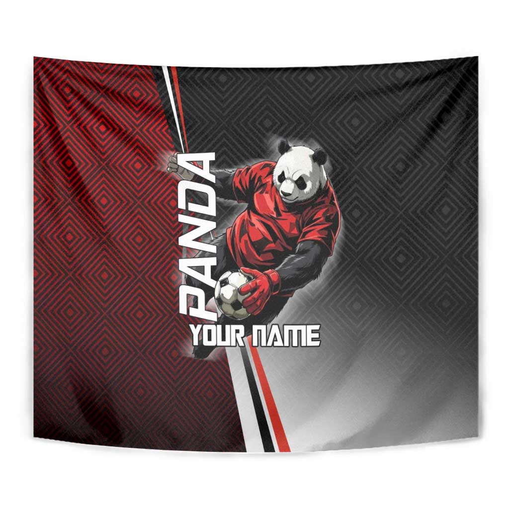 Personalized Panda Jujutsu Kaisen Soccer Theme Tapestry with Goalkeeper Pose and Red Black Geometric Graphic Design - The Mazicc