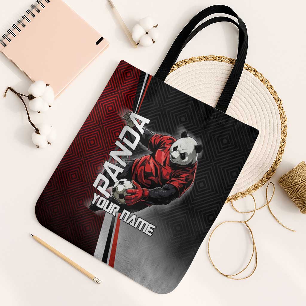 Personalized Panda Jujutsu Kaisen Soccer Theme Tote Bag with Goalkeeper Pose and Red Black Geometric Graphic Design - The Mazicc