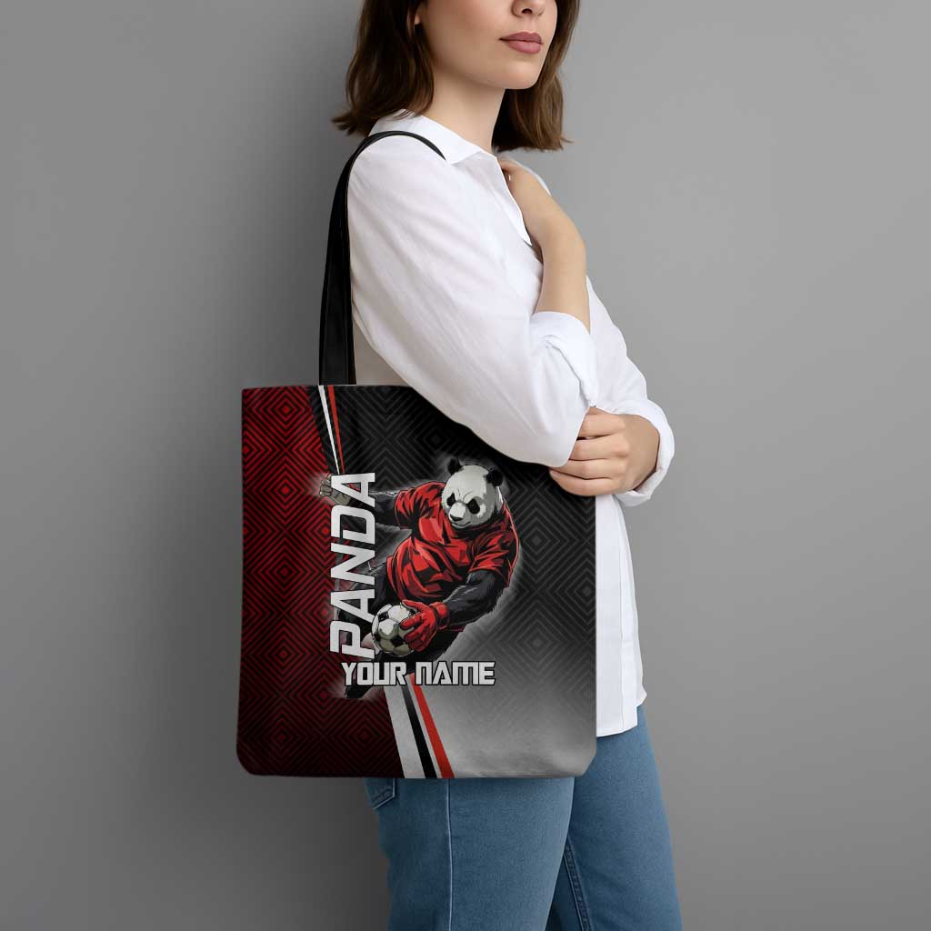 Personalized Panda Jujutsu Kaisen Soccer Theme Tote Bag with Goalkeeper Pose and Red Black Geometric Graphic Design - The Mazicc