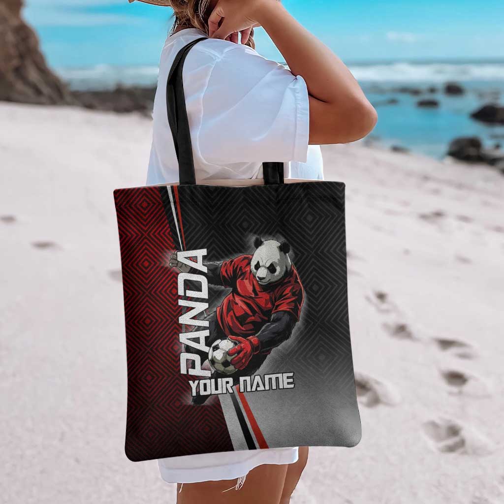 Personalized Panda Jujutsu Kaisen Soccer Theme Tote Bag with Goalkeeper Pose and Red Black Geometric Graphic Design - The Mazicc