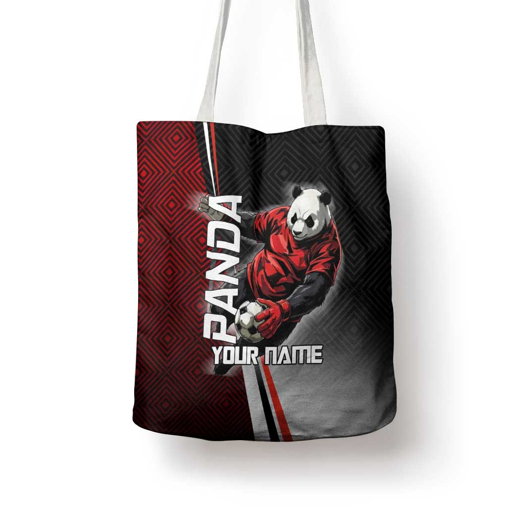 Personalized Panda Jujutsu Kaisen Soccer Theme Tote Bag with Goalkeeper Pose and Red Black Geometric Graphic Design - The Mazicc