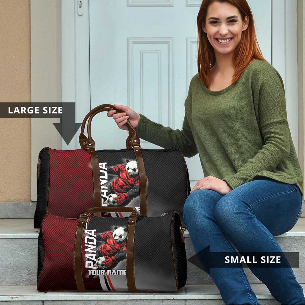 Personalized Panda Jujutsu Kaisen Soccer Theme Travel Bag with Goalkeeper Pose and Red Black Geometric Graphic Design - The Mazicc