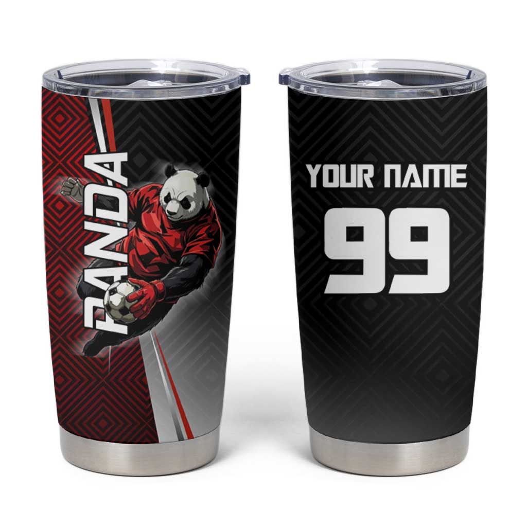 Personalized Panda Jujutsu Kaisen Soccer Theme Tumbler Cup with Goalkeeper Pose and Red Black Geometric Graphic Design - The Mazicc