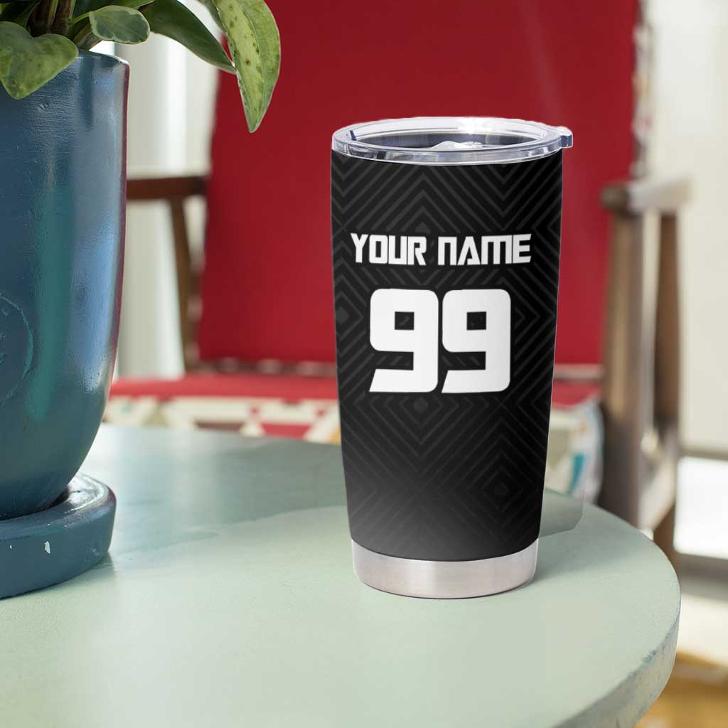 Personalized Panda Jujutsu Kaisen Soccer Theme Tumbler Cup with Goalkeeper Pose and Red Black Geometric Graphic Design - The Mazicc