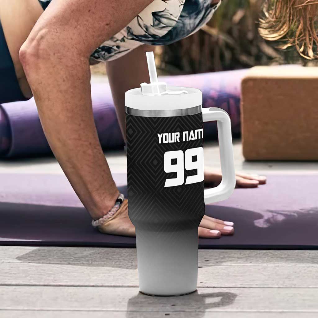 Personalized Panda Jujutsu Kaisen Soccer Theme Tumbler With Handle with Goalkeeper Pose and Red Black Geometric Graphic Design - The Mazicc