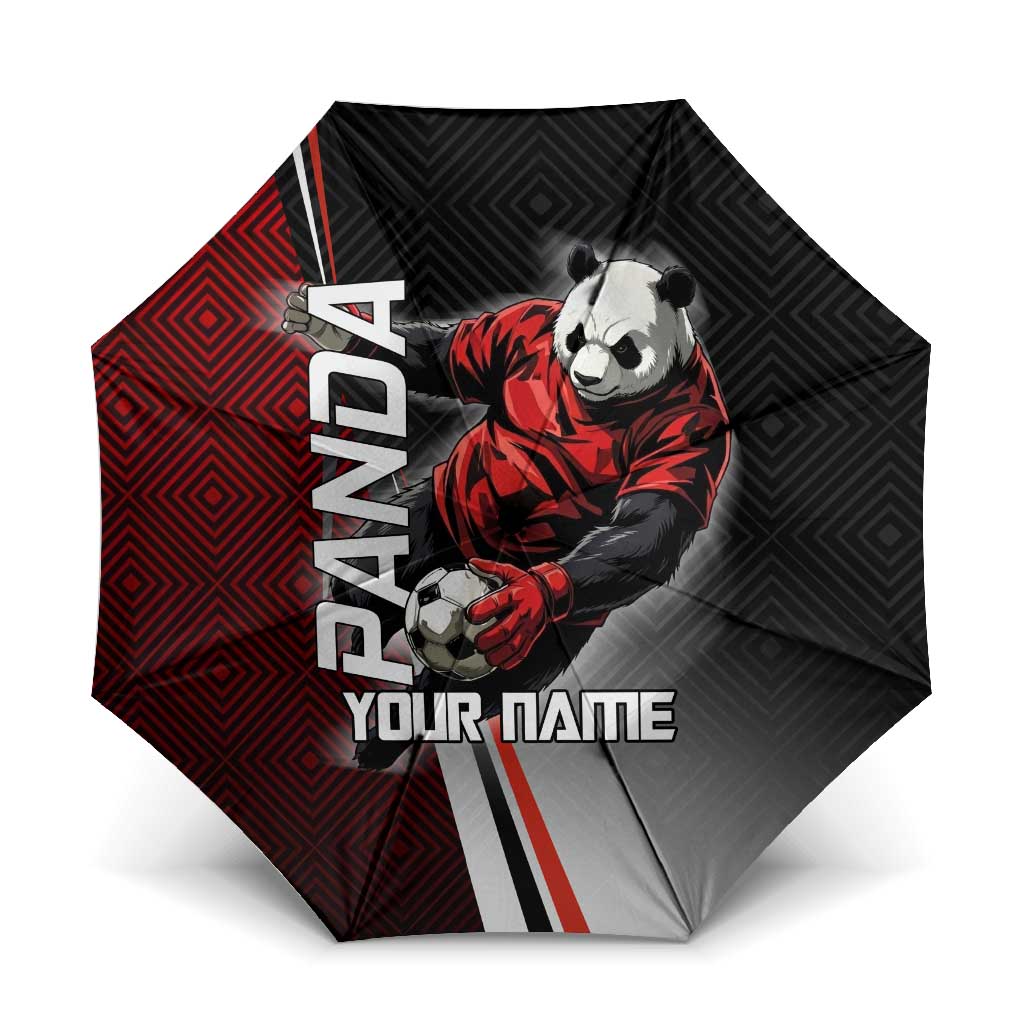 Personalized Panda Jujutsu Kaisen Soccer Theme Umbrella with Goalkeeper Pose and Red Black Geometric Graphic Design - The Mazicc