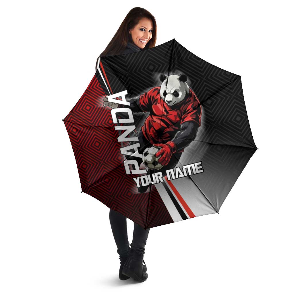 Personalized Panda Jujutsu Kaisen Soccer Theme Umbrella with Goalkeeper Pose and Red Black Geometric Graphic Design - The Mazicc
