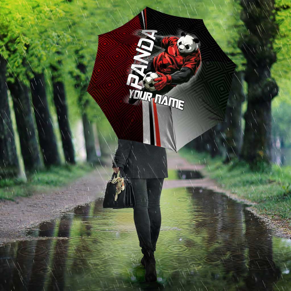 Personalized Panda Jujutsu Kaisen Soccer Theme Umbrella with Goalkeeper Pose and Red Black Geometric Graphic Design - The Mazicc