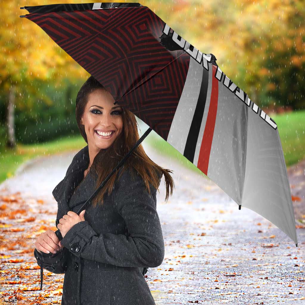 Personalized Panda Jujutsu Kaisen Soccer Theme Umbrella with Goalkeeper Pose and Red Black Geometric Graphic Design - The Mazicc