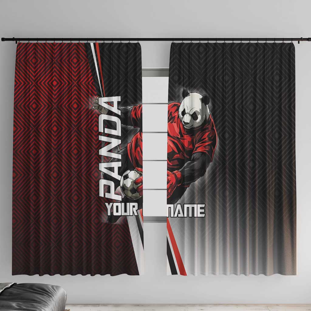 Personalized Panda Jujutsu Kaisen Soccer Theme Window Curtain with Goalkeeper Pose and Red Black Geometric Graphic Design - The Mazicc