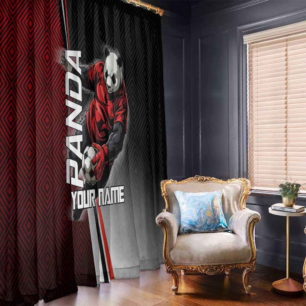Personalized Panda Jujutsu Kaisen Soccer Theme Window Curtain with Goalkeeper Pose and Red Black Geometric Graphic Design - The Mazicc