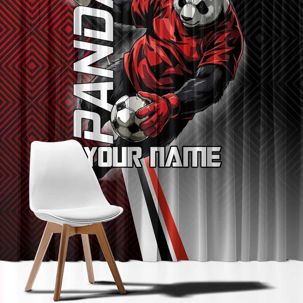 Personalized Panda Jujutsu Kaisen Soccer Theme Window Curtain with Goalkeeper Pose and Red Black Geometric Graphic Design - The Mazicc