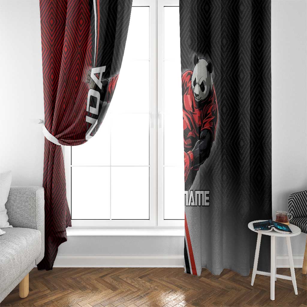 Personalized Panda Jujutsu Kaisen Soccer Theme Window Curtain with Goalkeeper Pose and Red Black Geometric Graphic Design - The Mazicc