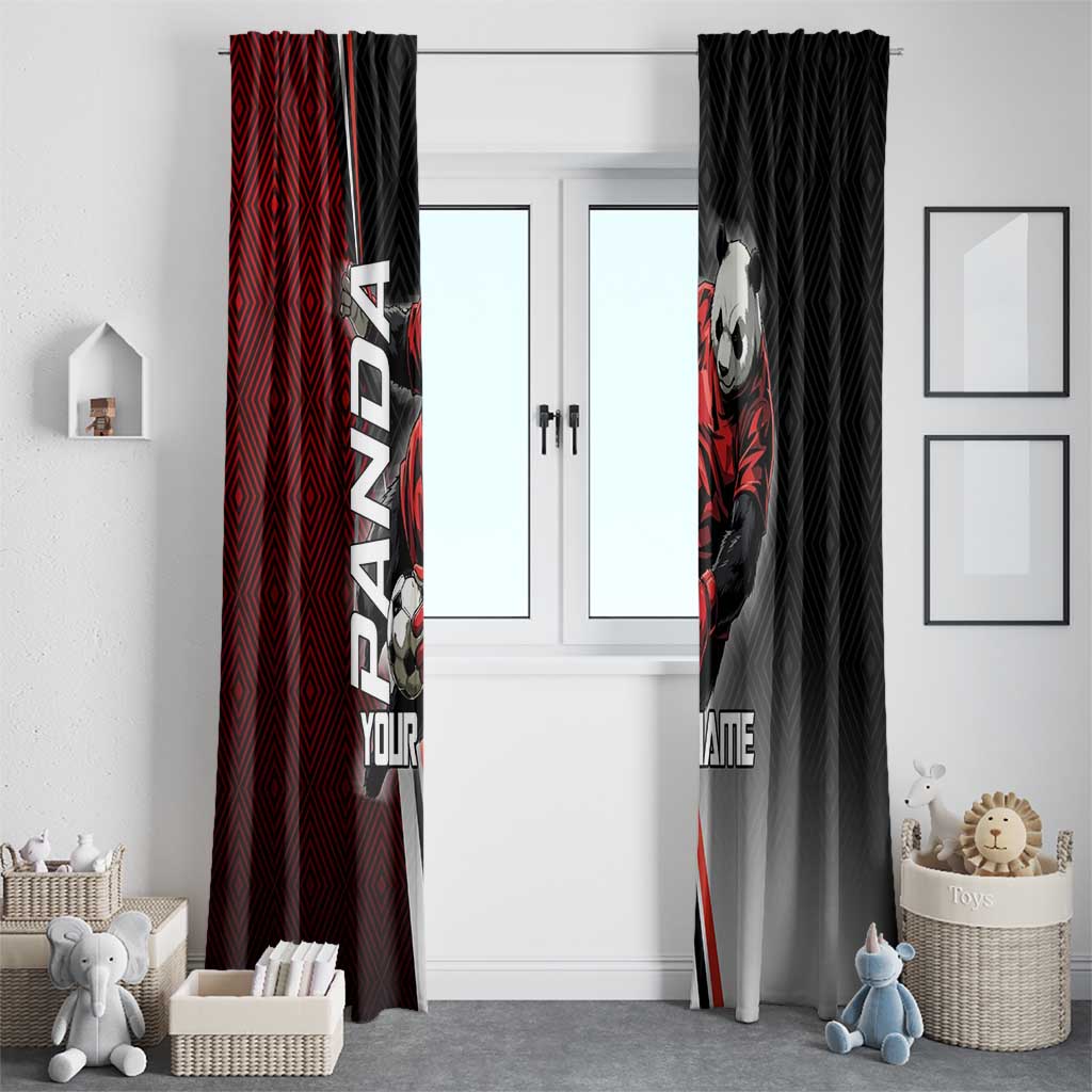 Personalized Panda Jujutsu Kaisen Soccer Theme Window Curtain with Goalkeeper Pose and Red Black Geometric Graphic Design - The Mazicc